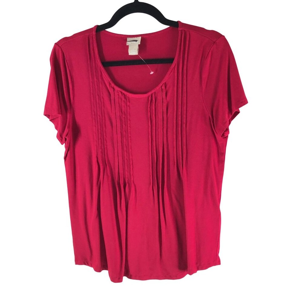 Chico's Womens Top Pleated Knit Stretch Scoop Neck Pink Size 1 US M